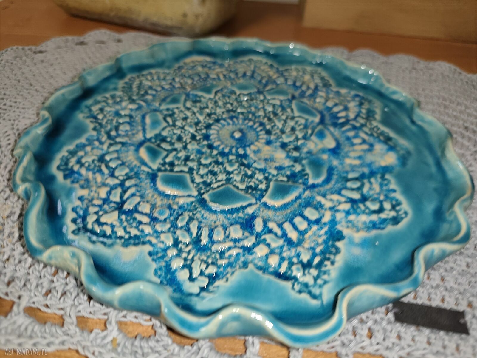 Turkusowa patera ceramiczna na ciasteczka - prezent dla babci