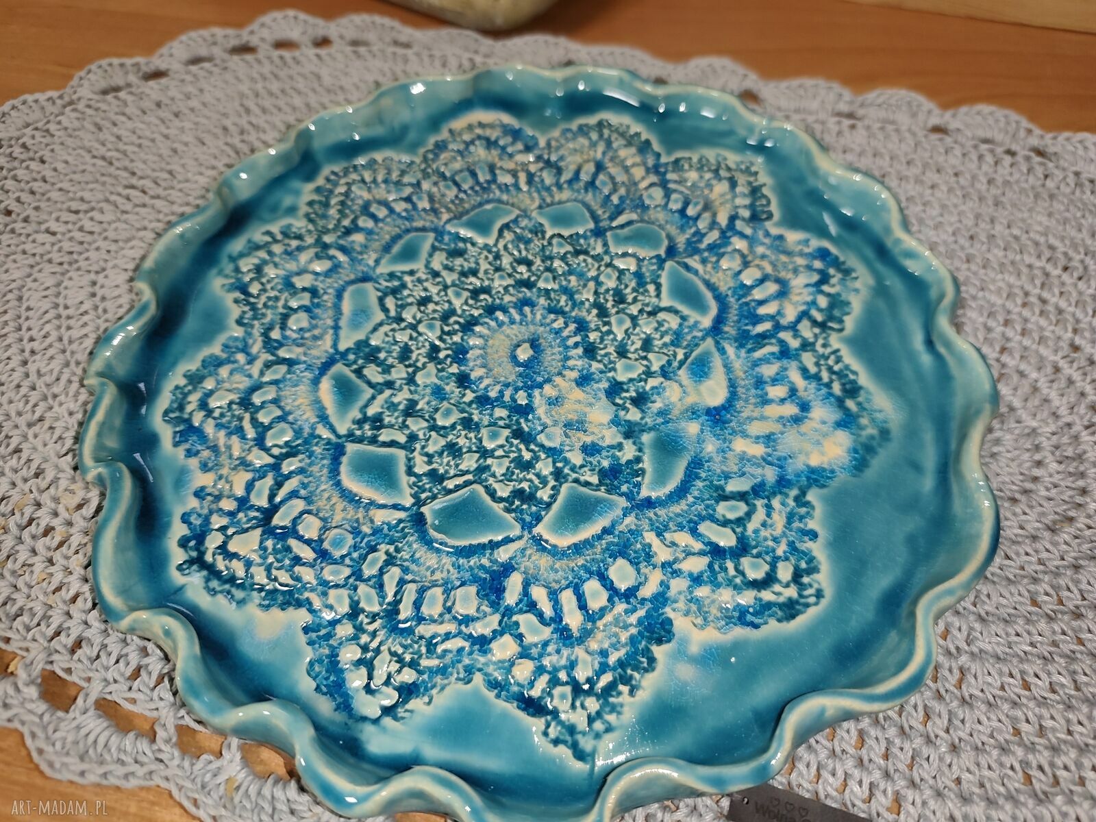 Turkusowa patera ceramiczna na ciasteczka - prezent dla babci