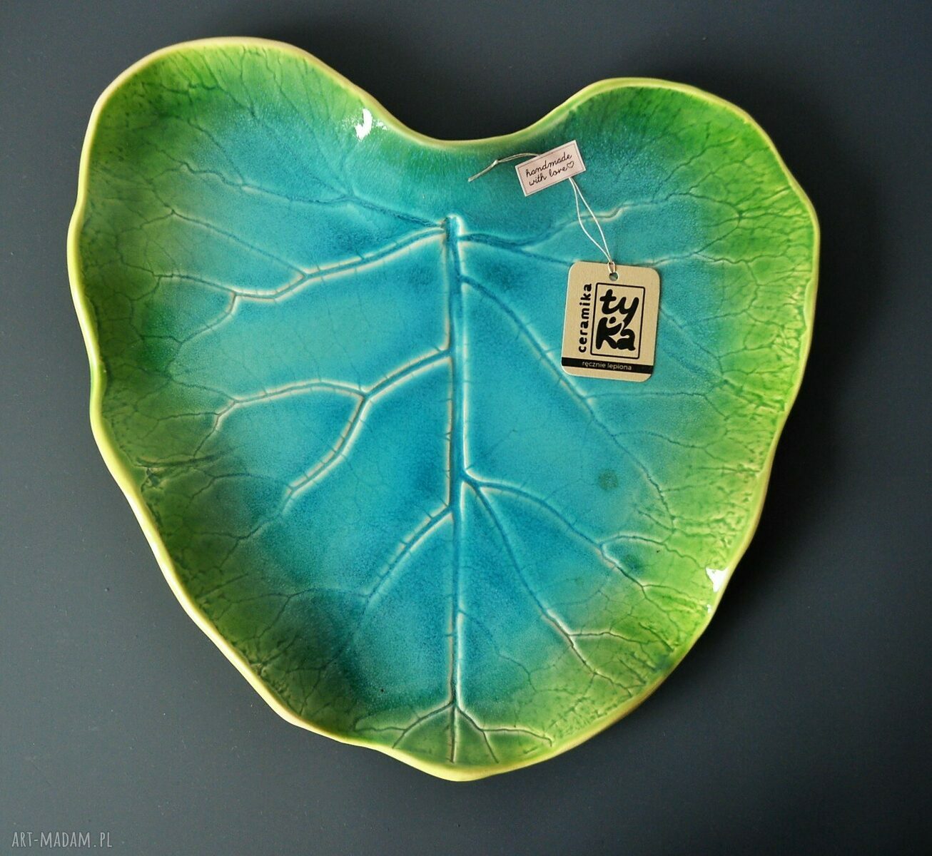 Patera dekoracyjna - liść ceramiczny (talerz ozdobny)