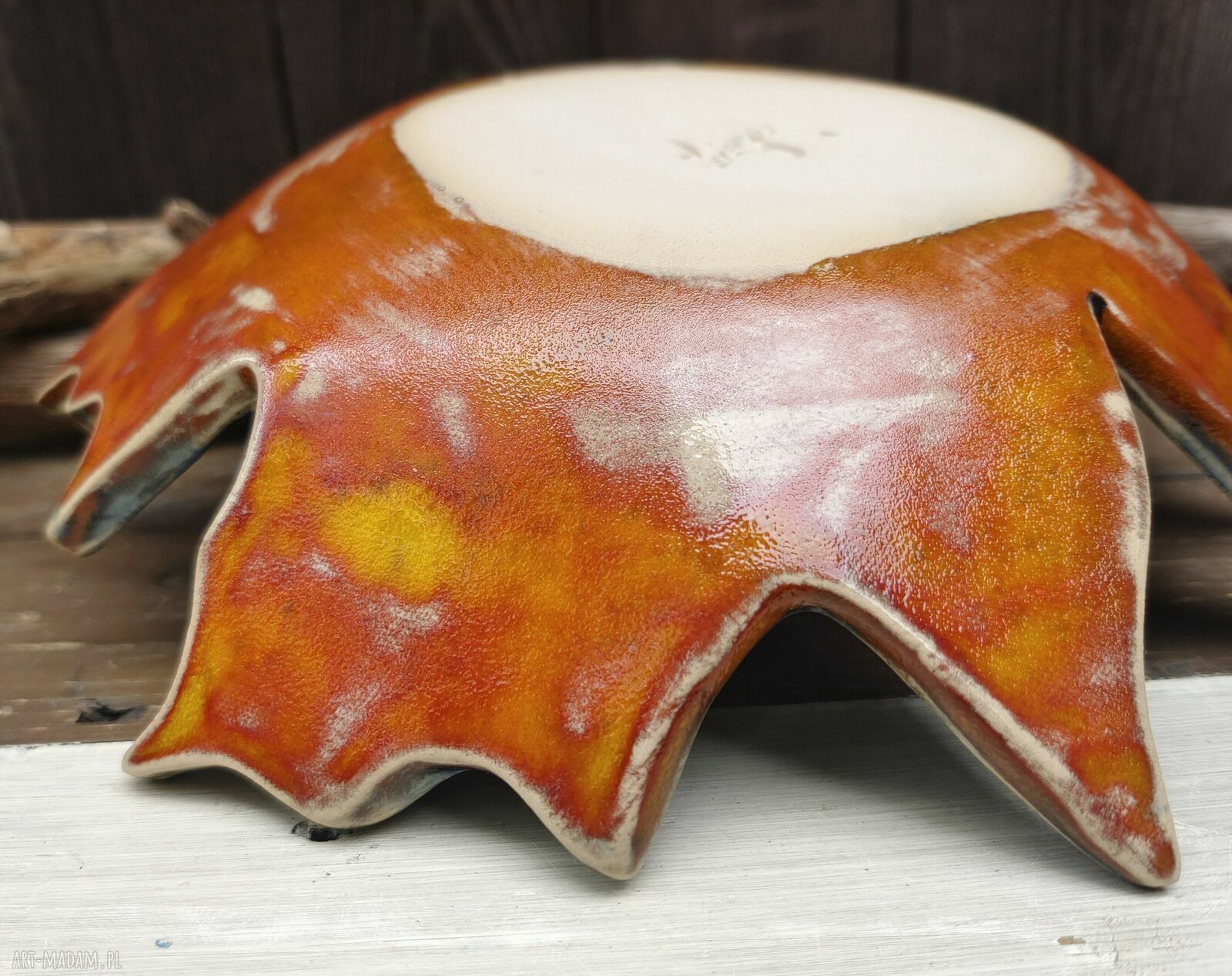 Ceramiczna patera z odciskiem prawdziwego liścia klonu (c882)