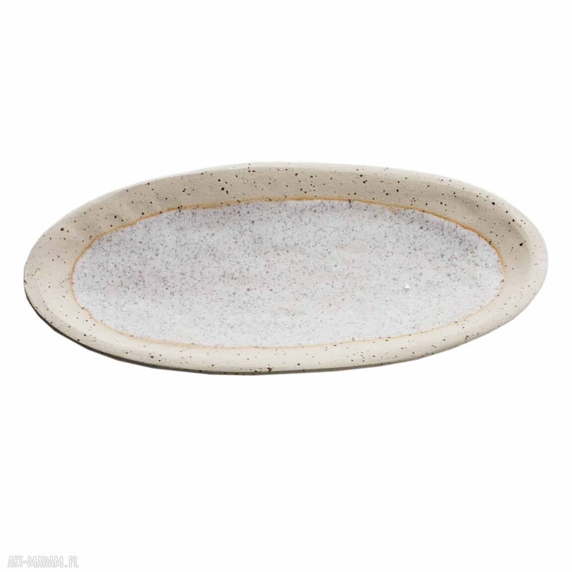 Beżowa patera ceramiczna do serwowania - nakrapiana glina i szkliwo do żywności