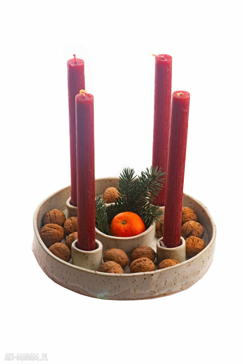 Patera - świecznik ceramiczny handmade z nakrapianej gliny