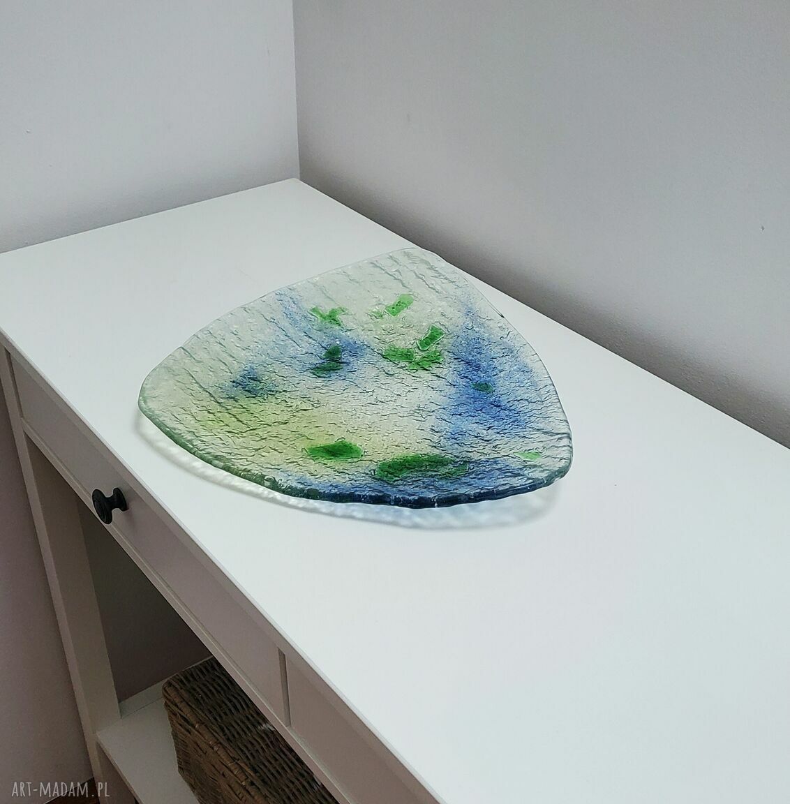 Niepowtarzalna szklana patera - świecznik w turkusie i zieleni (handmade)