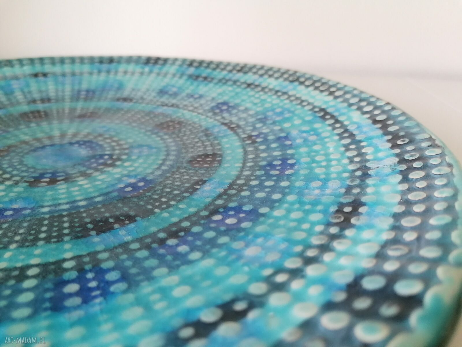 Patera „turkusowo na okrągło” z gliny szamotowej - turkusowa ceramika handmade