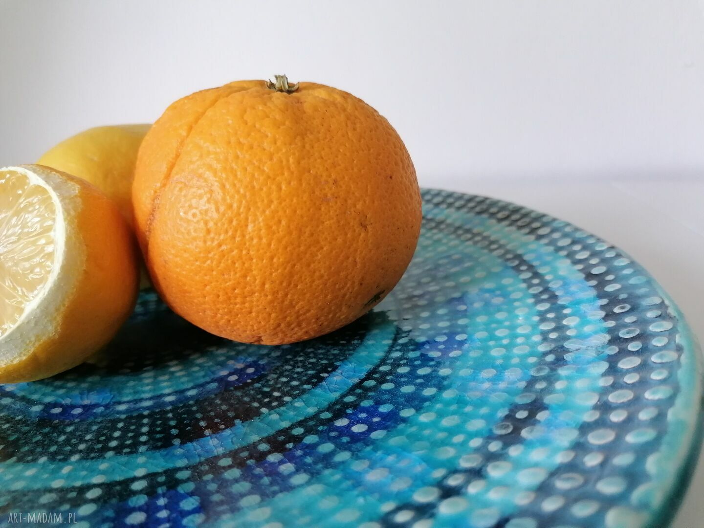 Patera „turkusowo na okrągło” z gliny szamotowej - turkusowa ceramika handmade