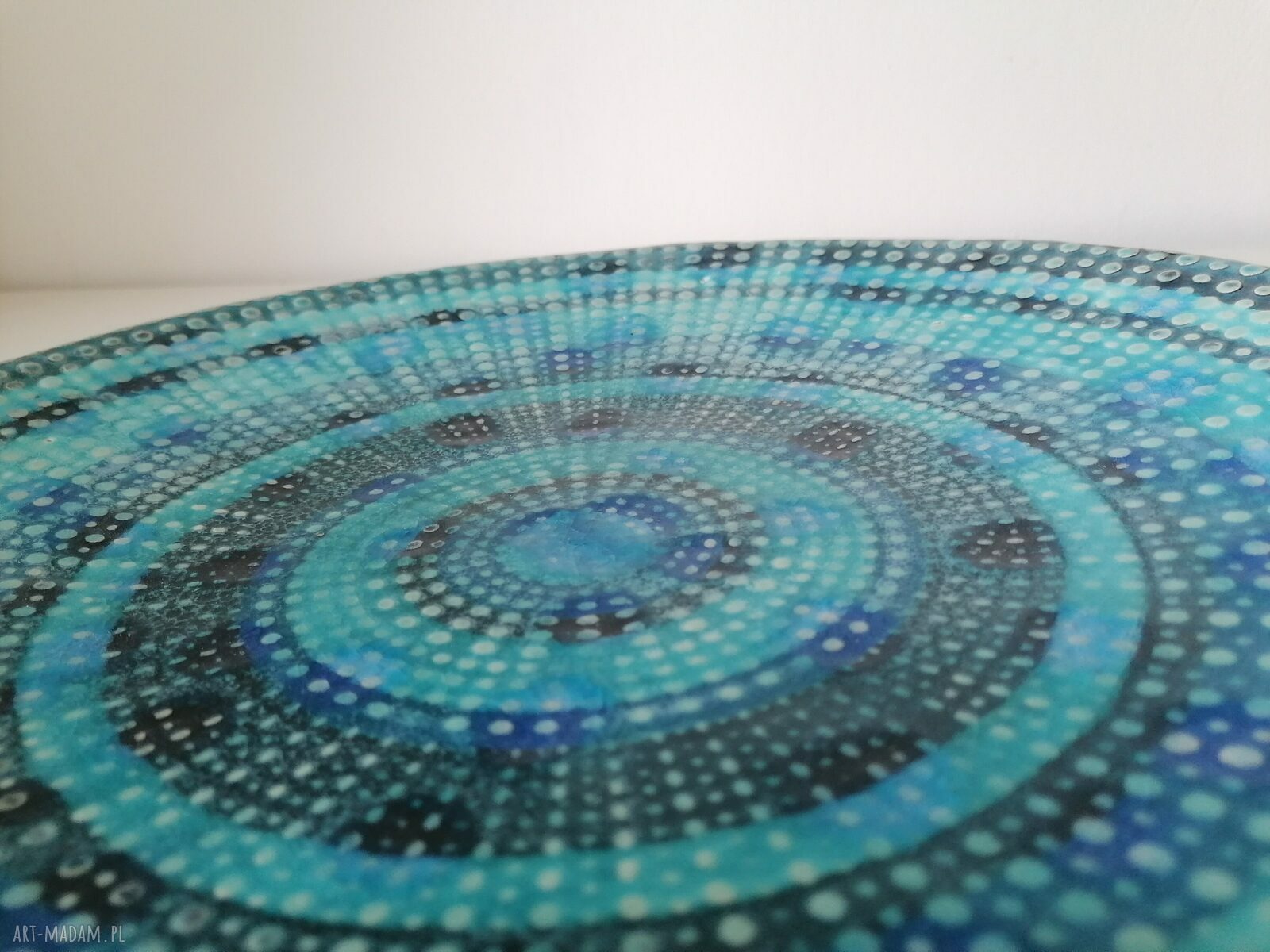Patera „turkusowo na okrągło” z gliny szamotowej - turkusowa ceramika handmade