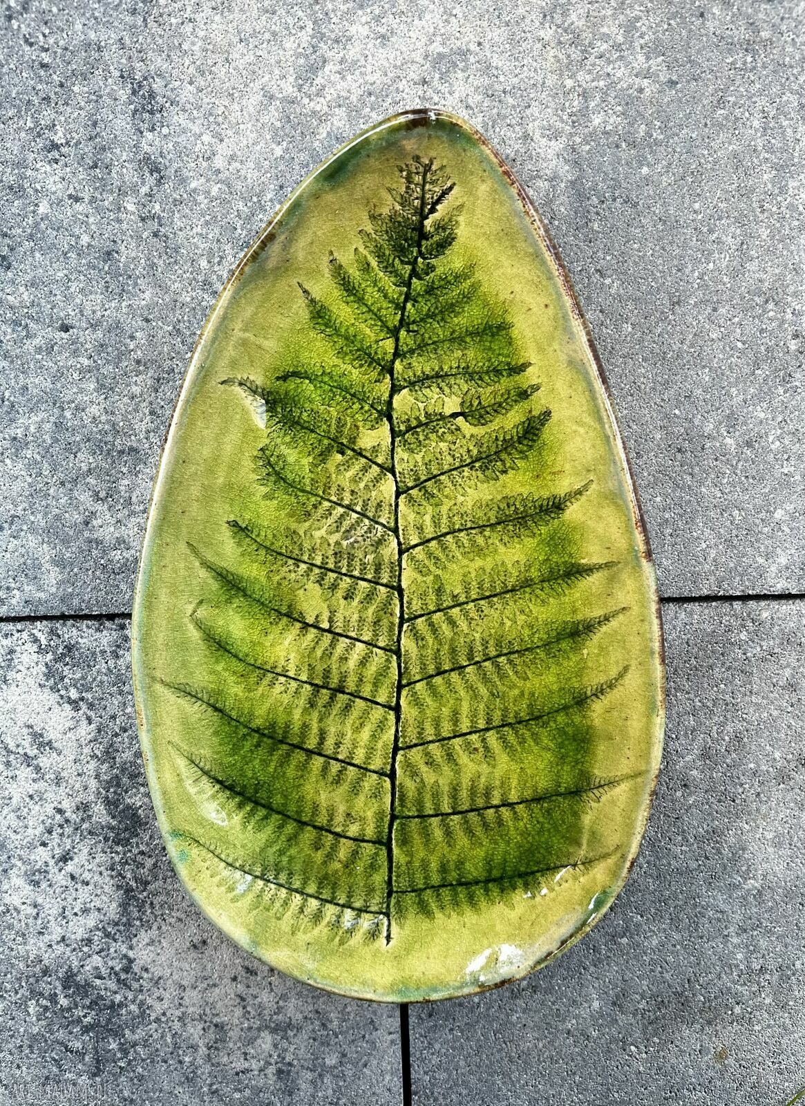 Patera ceramiczna z odbiciem paprotki