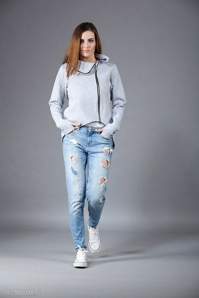 Bluza Pati - krótka asymetryczna bluza na zamek z wysoką stójką