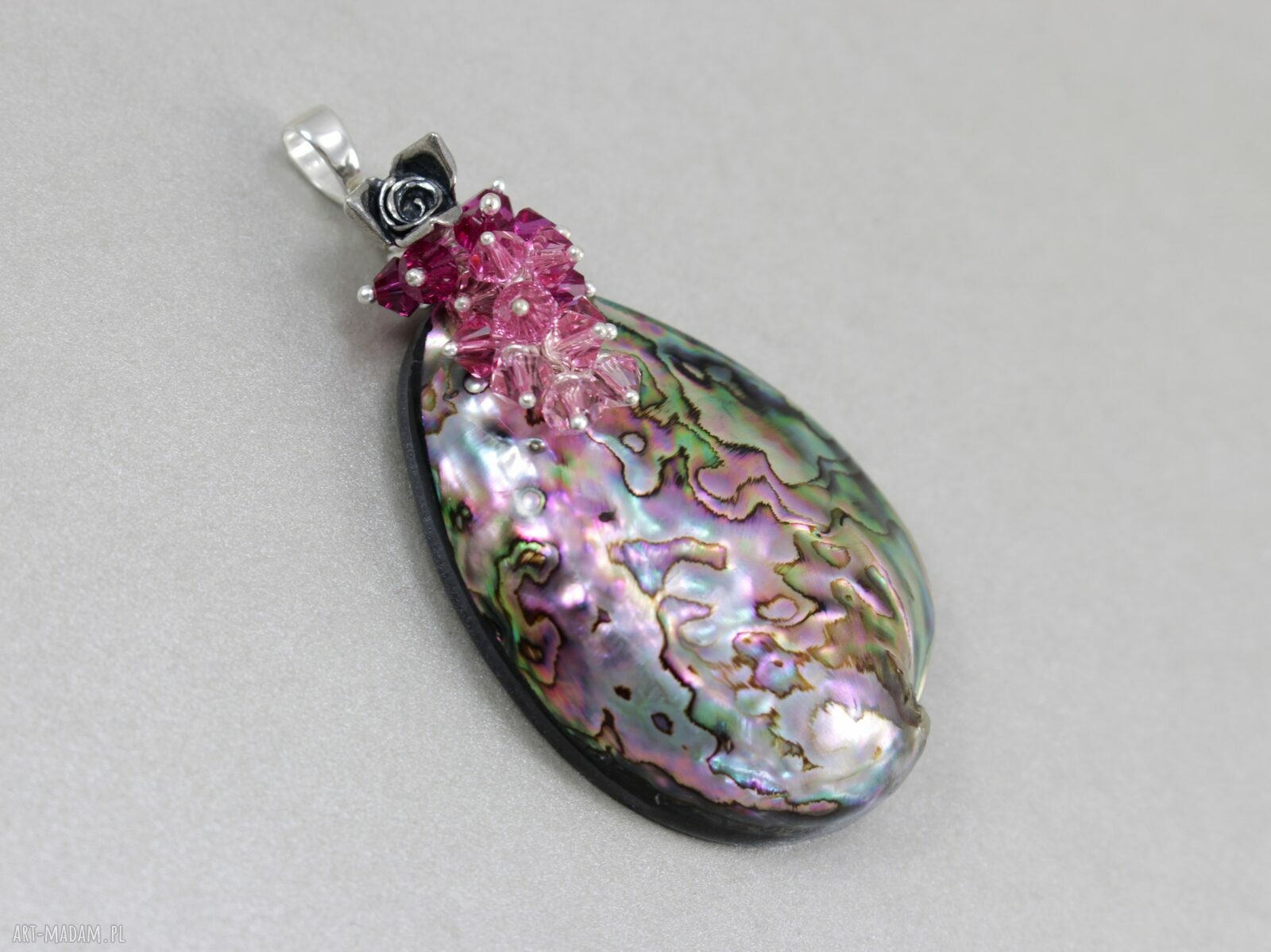 Wisior Paua Abalone Swarovski w Srebrze - Kwiat Tęczy