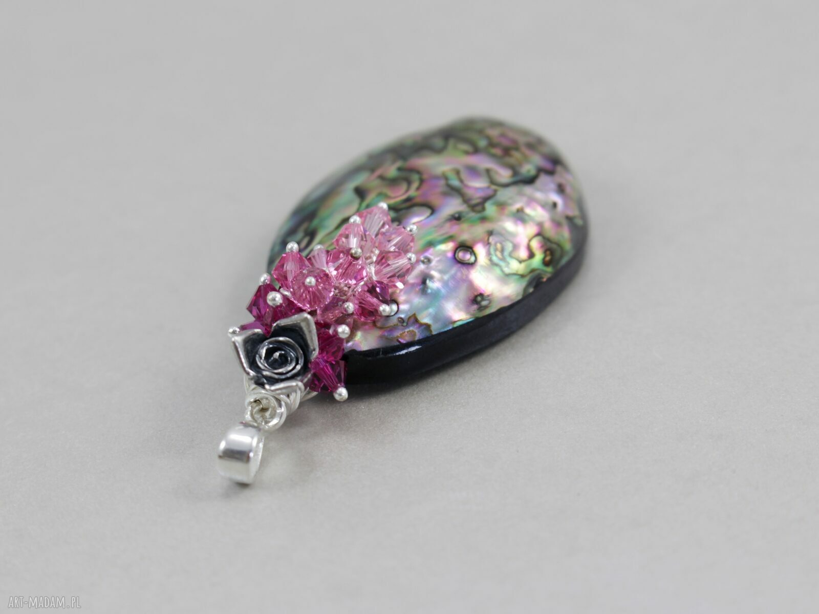 Wisior Paua Abalone Swarovski w Srebrze - Kwiat Tęczy