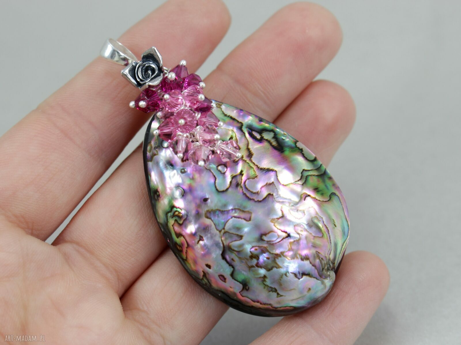 Wisior Paua Abalone Swarovski w Srebrze - Kwiat Tęczy