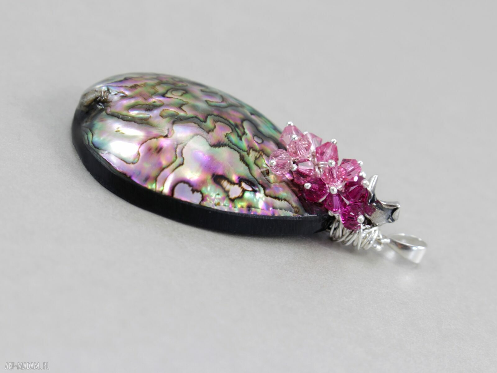 Wisior Paua Abalone Swarovski w Srebrze - Kwiat Tęczy
