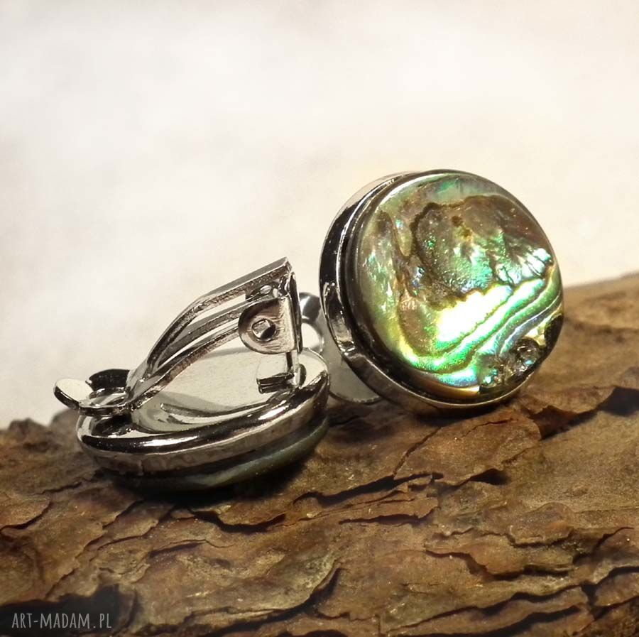 Klipsy Paua z naturalną muszlą - egzotyczny blask 14 mm
