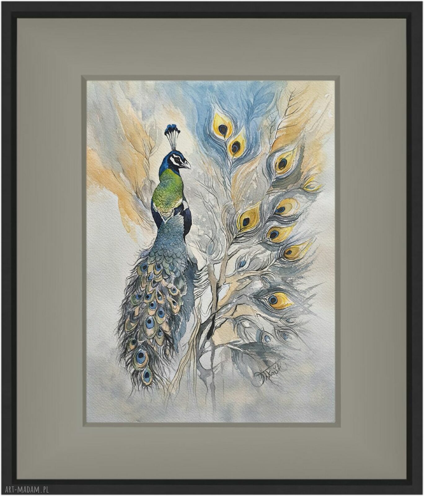 Pawie zwierciadło - obraz akwarela 24x32 cm