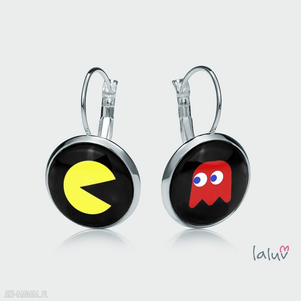 Wiszące kolczyki Pacman Ghost - ręcznie robiony prezent dla graczki