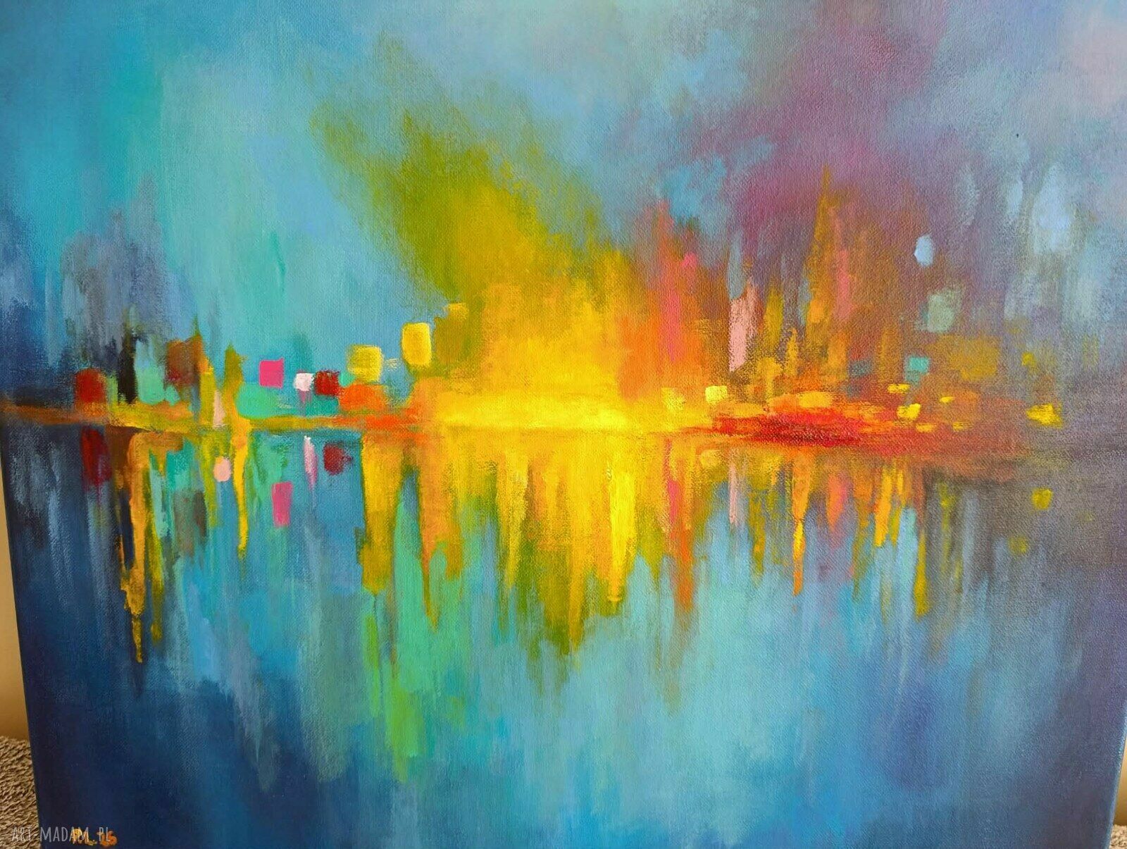Pejzaż abstrakcyjny - ręcznie malowany obraz akrylowy 50 x 60 cm