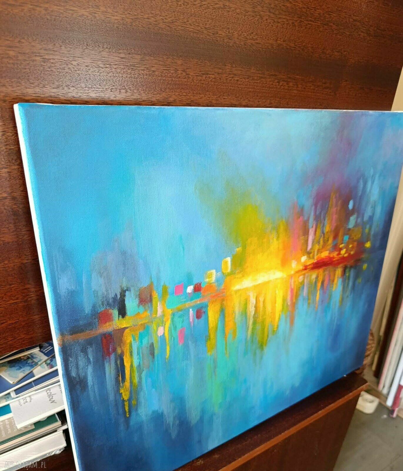 Pejzaż abstrakcyjny - ręcznie malowany obraz akrylowy 50 x 60 cm