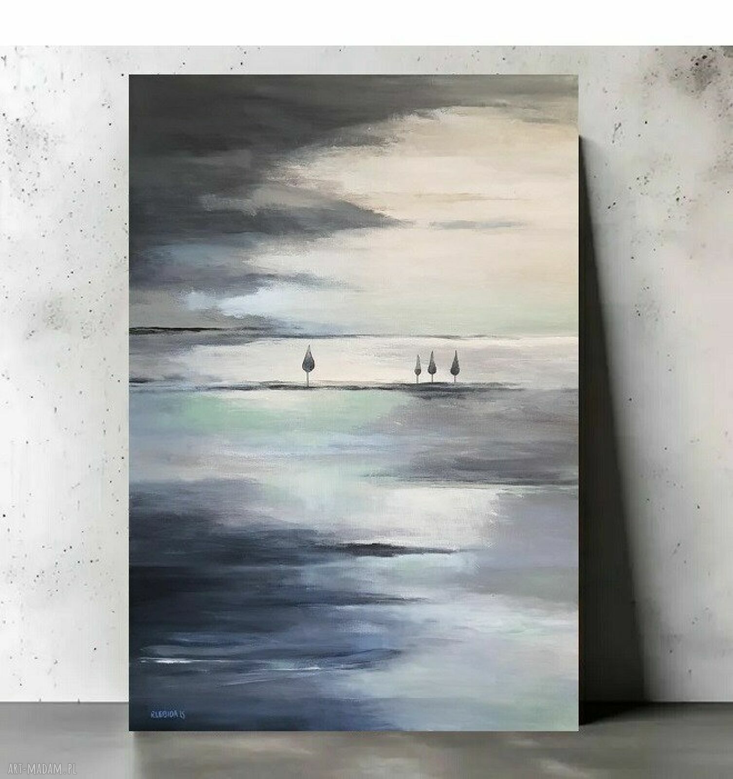Pejzaż abstrakcyjny z drzewami - obraz akrylowy 100x70 cm na płótnie