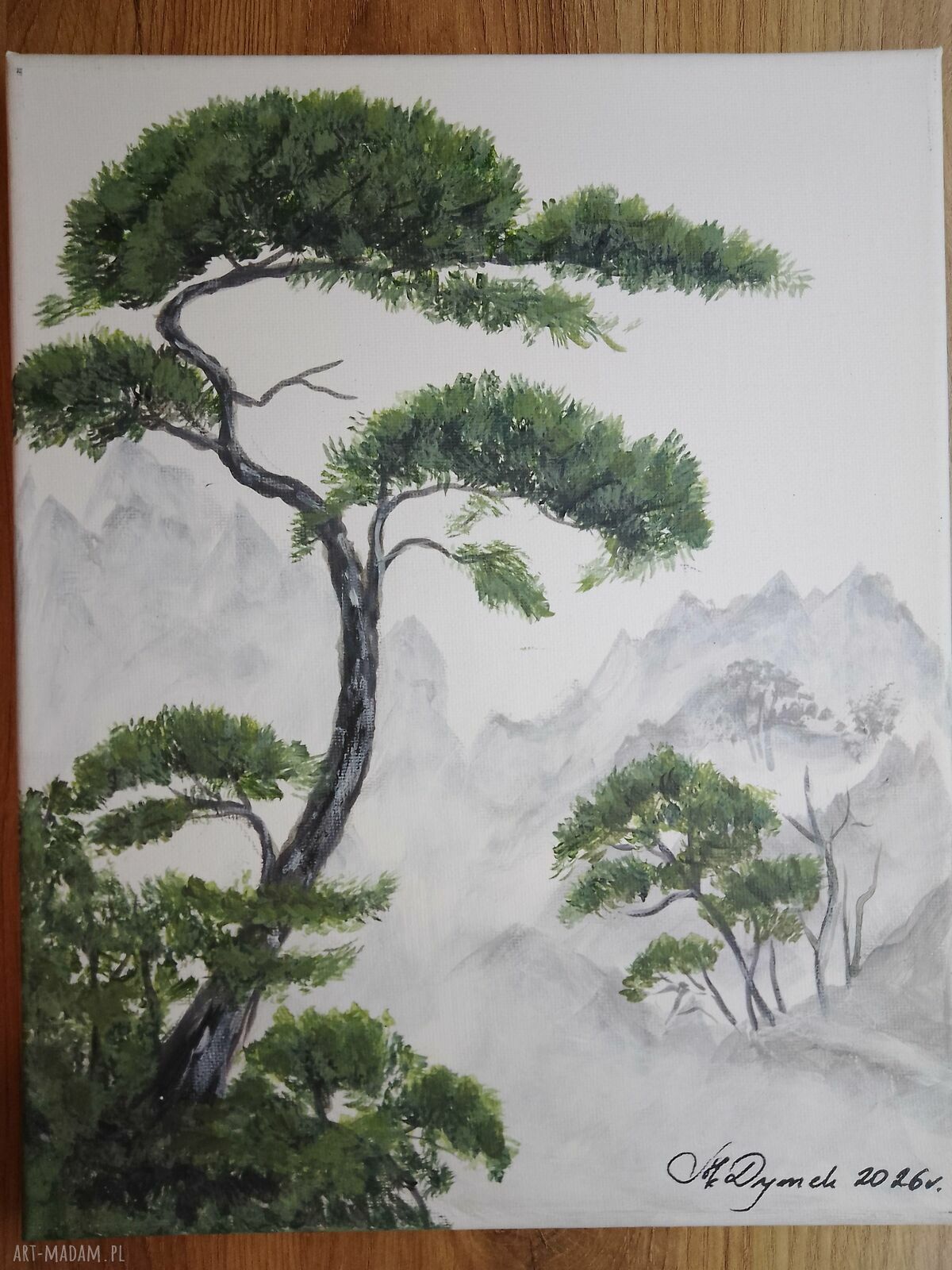 Pejzaż akrylowy ręcznie malowany na płótnie „Półcienie ciszy” - 30x24 cm