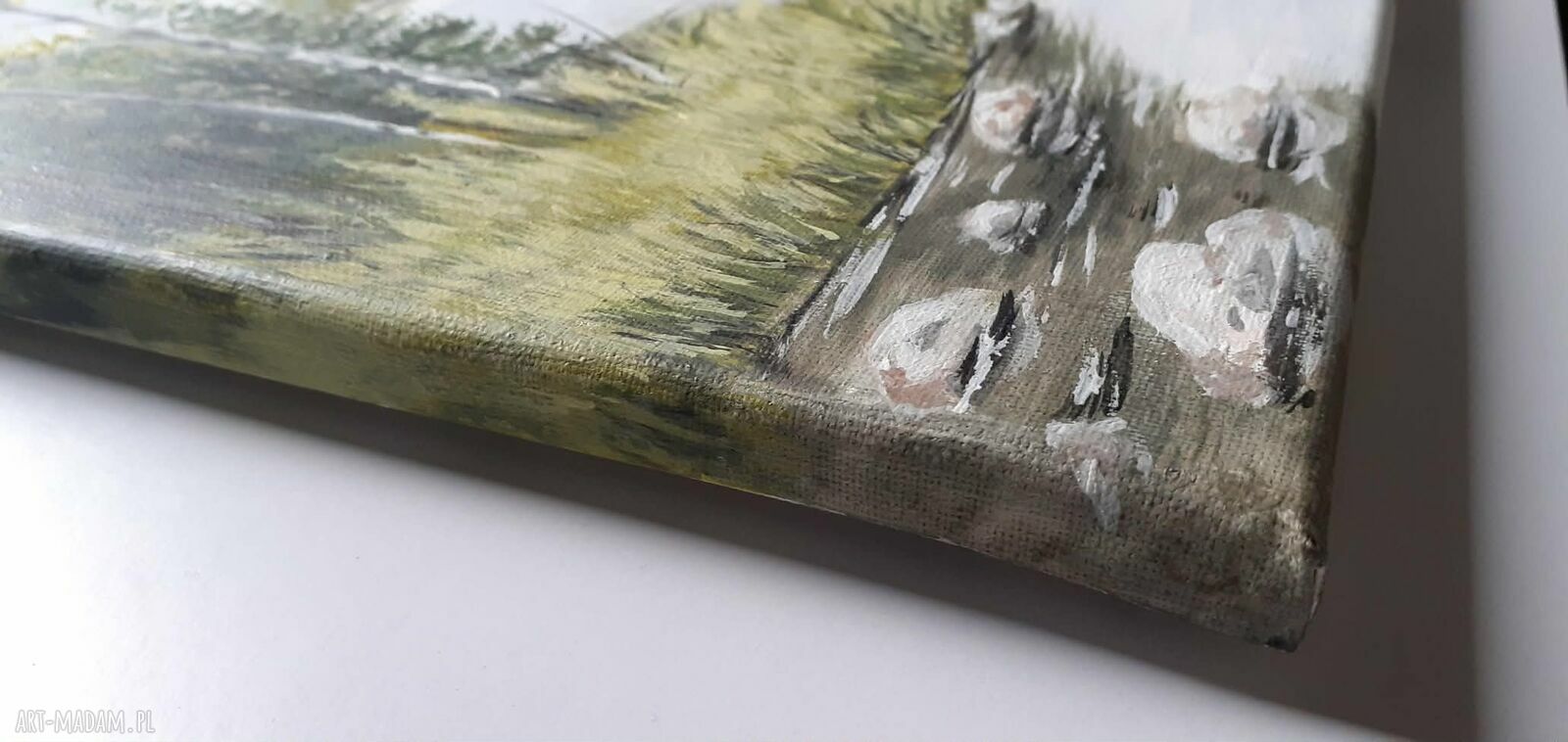 Pejzaż akrylowy ręcznie malowany "W złotawych sitowiach" 40x30 cm