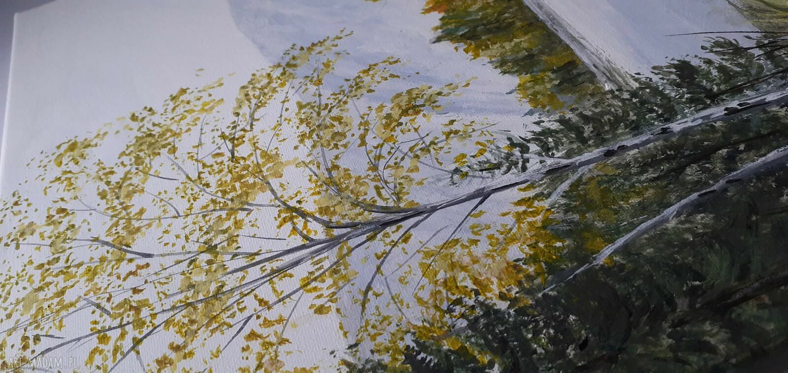 Pejzaż akrylowy ręcznie malowany "W złotawych sitowiach" 40x30 cm
