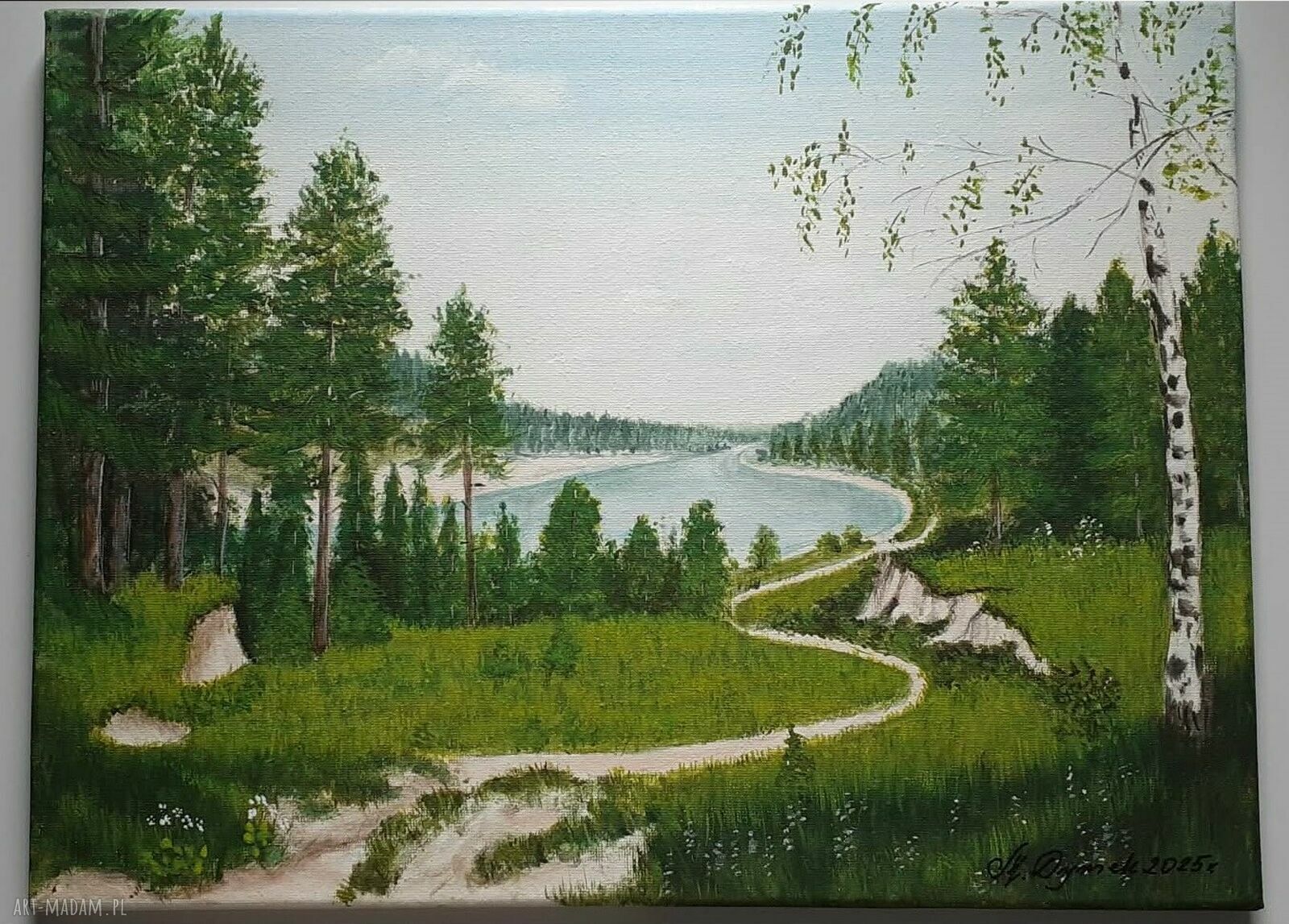 Pejzaż akrylowy ręcznie malowany „W siną dal” - 30x40 cm
