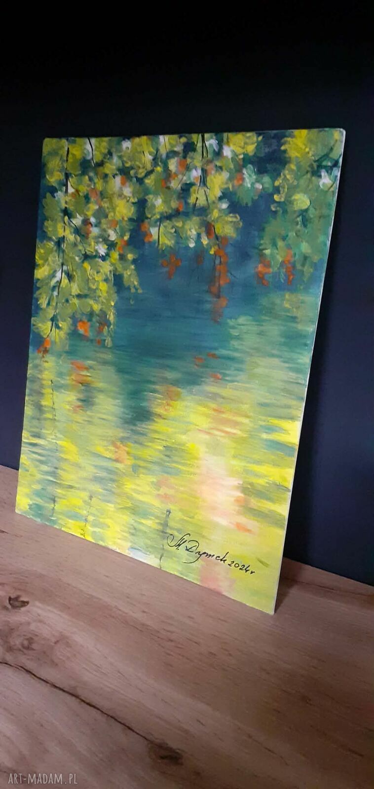 Pejzaż akrylowy ręcznie malowany na płótnie „Refleksy schyłku lata” - 30x24 cm