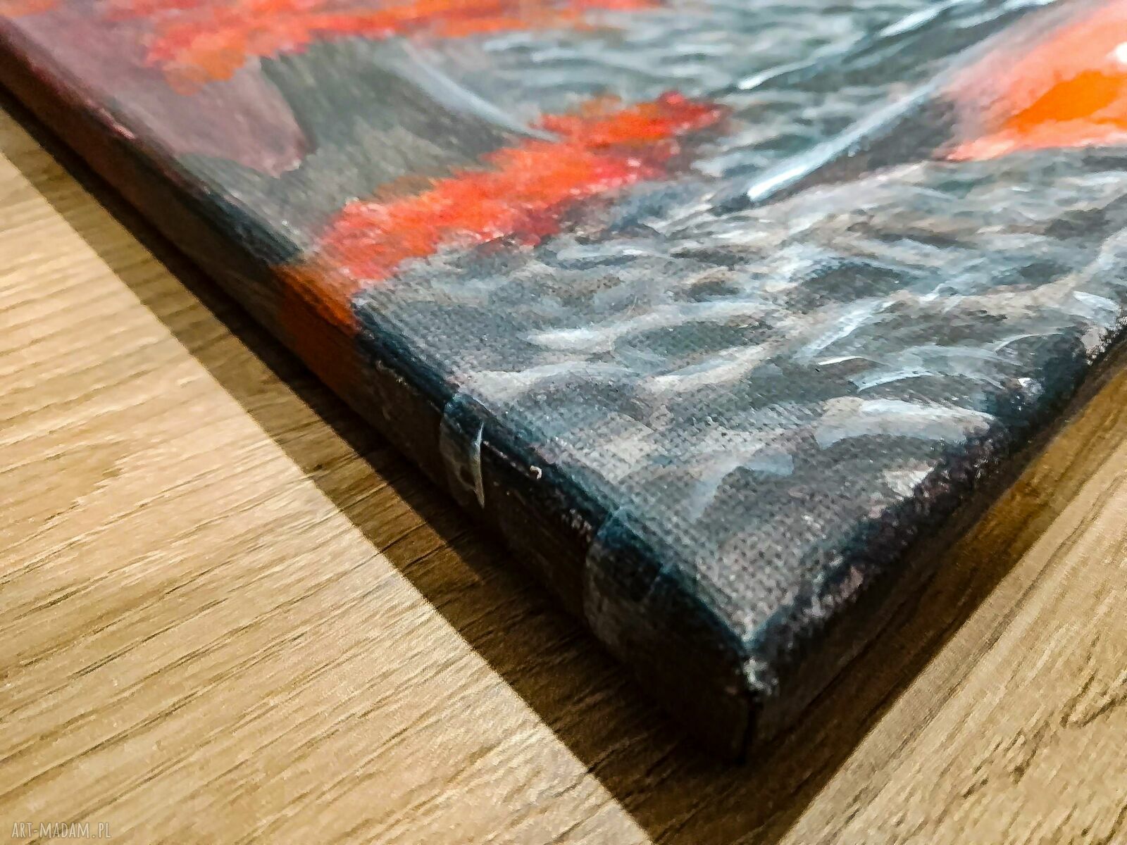 Karmazynowa Kaskada - ręcznie malowany pejzaż akrylowy na płótnie 30 x 24 cm