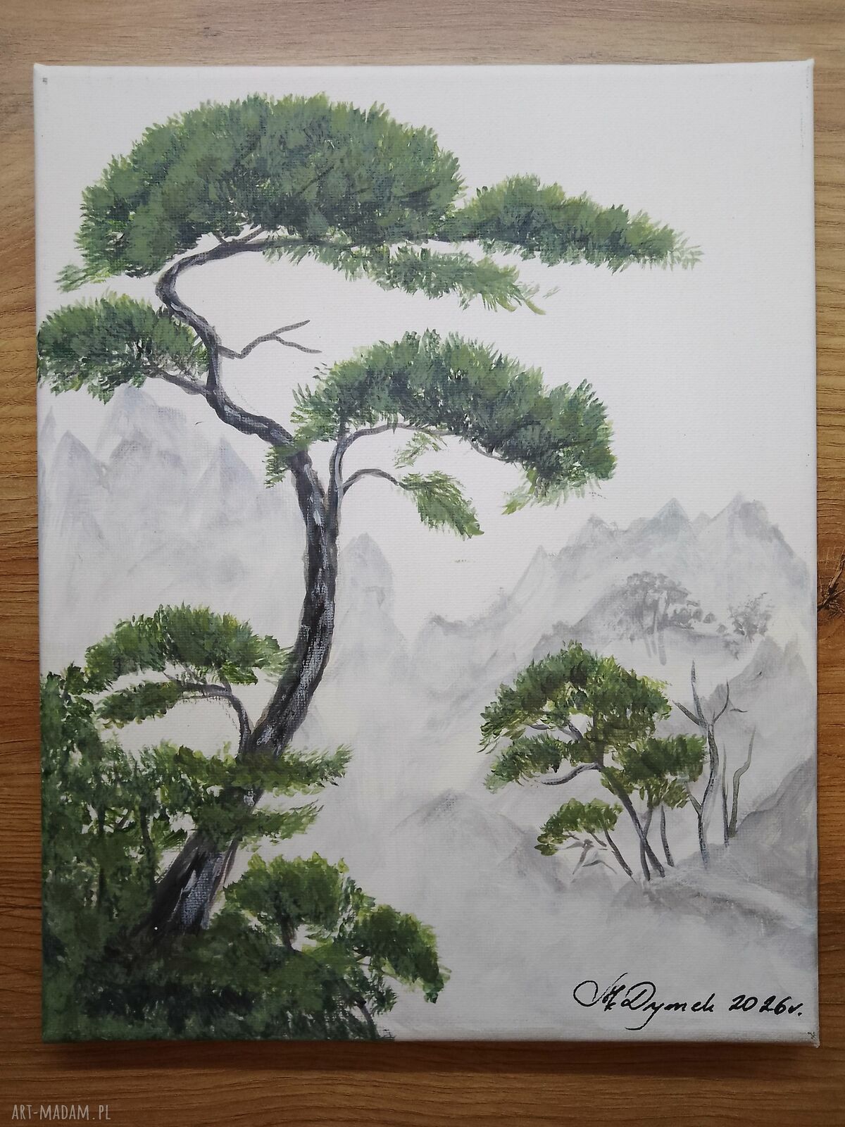 Pejzaż akrylowy ręcznie malowany na płótnie „Półcienie ciszy” - 30x24 cm