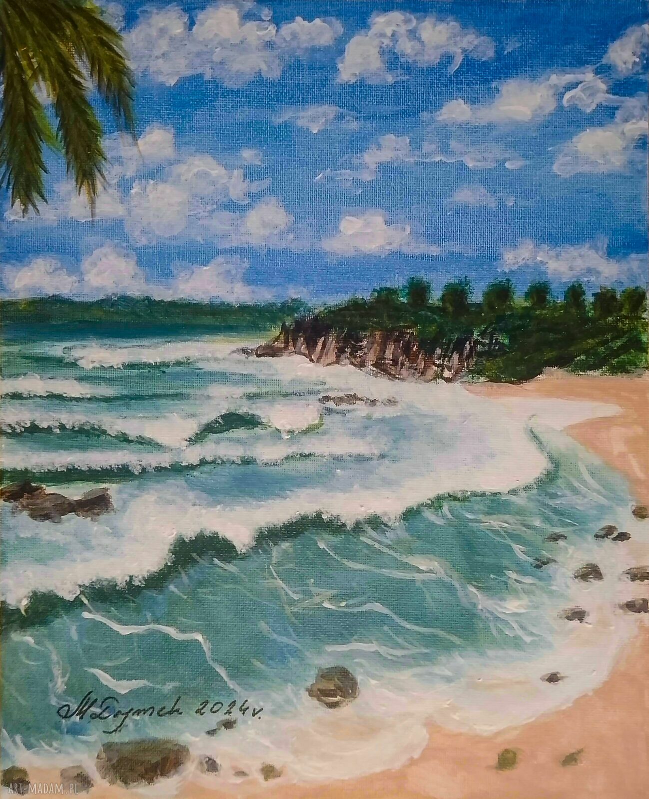 Ręcznie malowany pejzaż akrylowy na płótnie „Szept przypływu” 30x24 cm