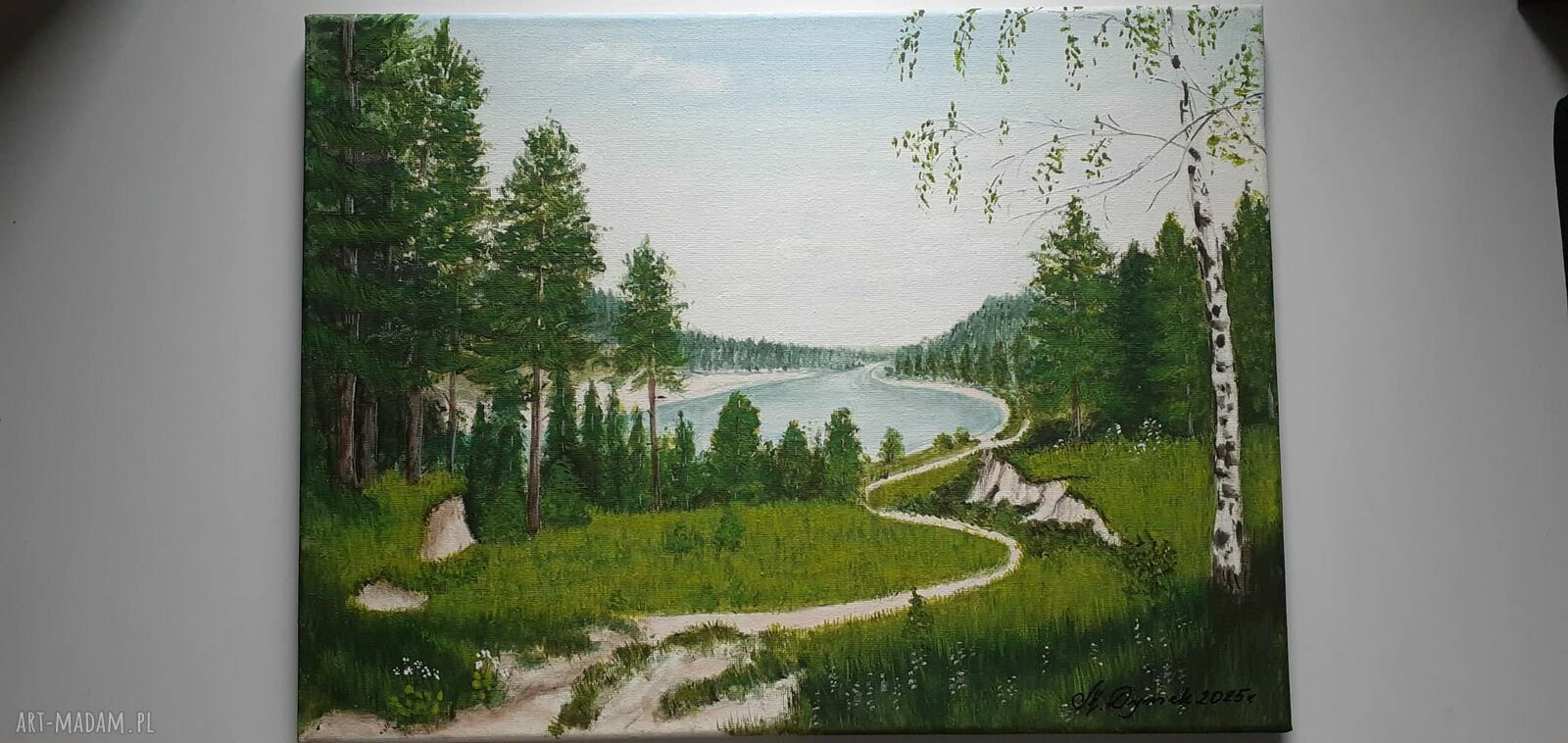 Pejzaż akrylowy ręcznie malowany „W siną dal” - 30x40 cm