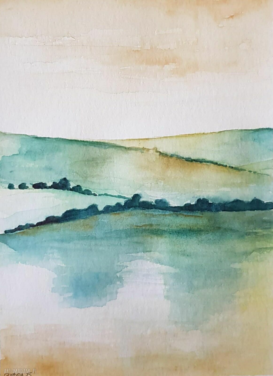 Oryginalna akwarela „Pejzaż” 32 x 24 cm, sygnowana (bez oprawy)