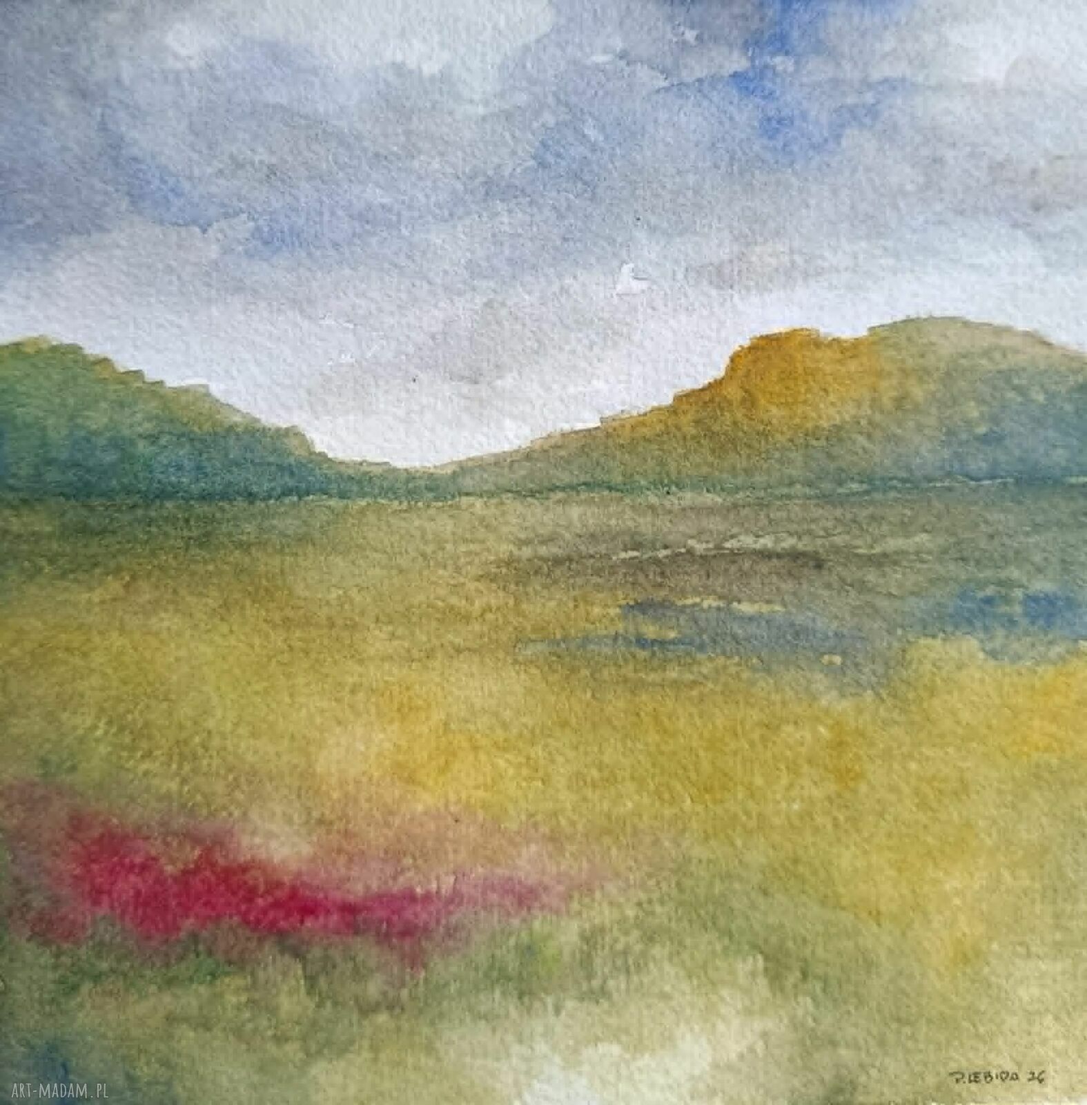 Pejzaż w akwareli - kwadrat 20x20 cm (sygnowany, bez ramy)