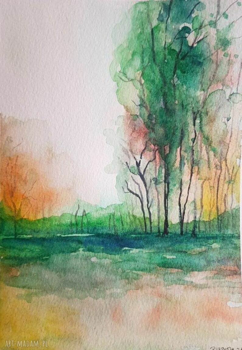 Akwarela pejzaż A5 - drzewo (oryginalna, sygnowana)