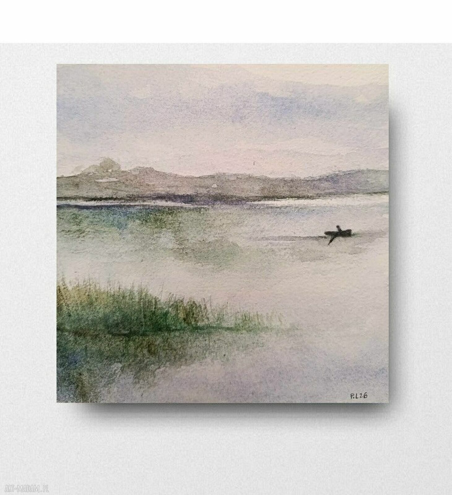 Pejzaż akwarela 15x15 cm - sygnowana praca Rembrandt
