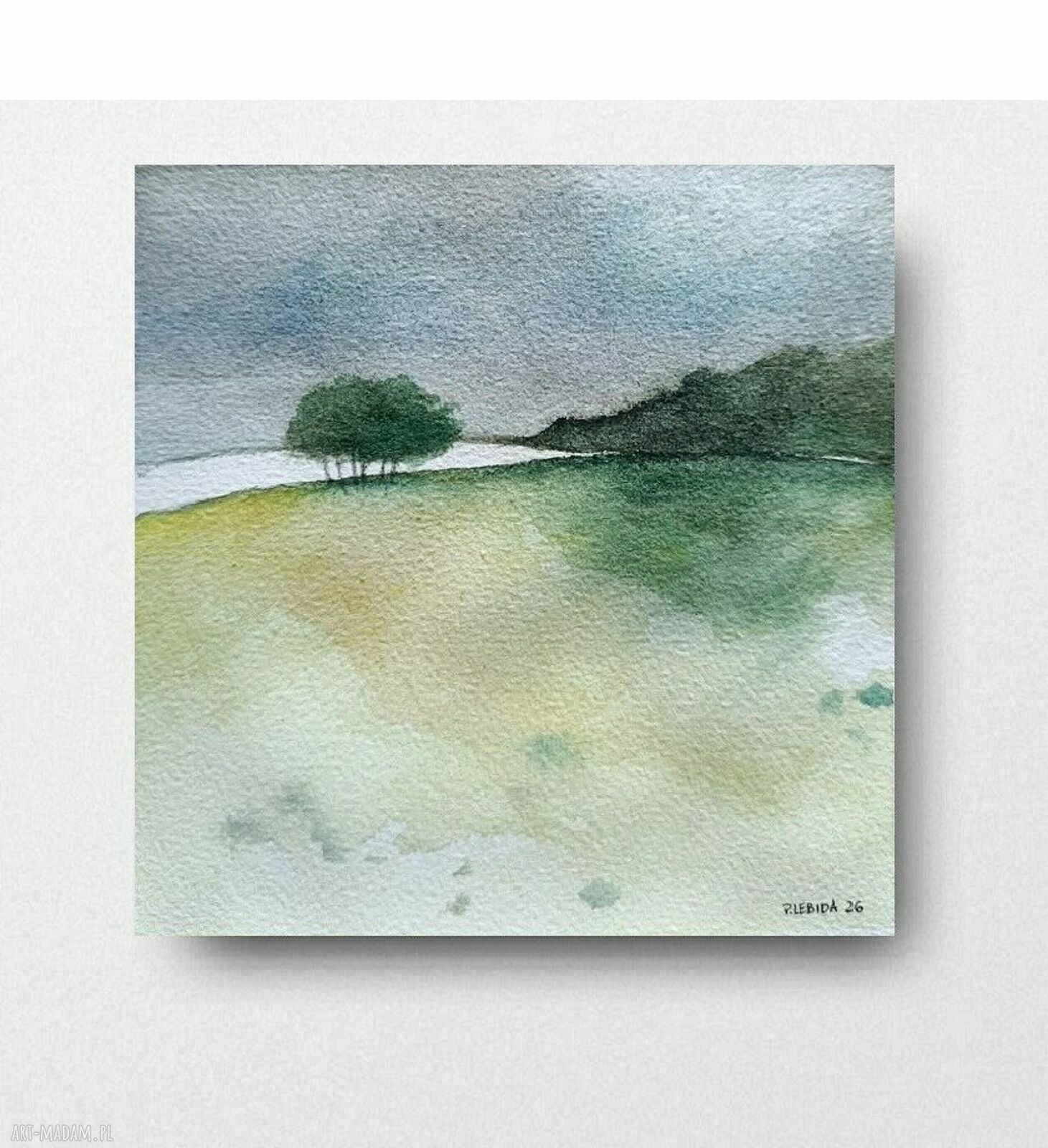 Pejzaż akwarela 15 x 15 cm Paulina Lebida - ręcznie malowany, bez ramy