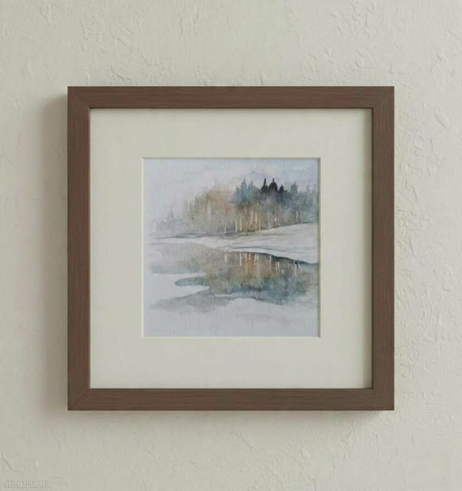 Oryginalny pejzaż - akwarela 15x15 cm kwadrat - sygnowana, bez oprawy