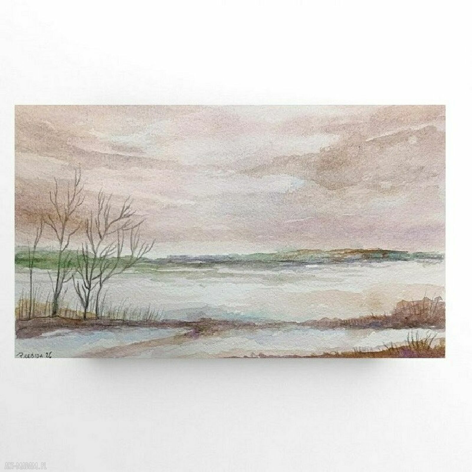 Pejzaż akwarelowy 15x25 cm - oryginalna praca sygnowana Pauliny Lebidy