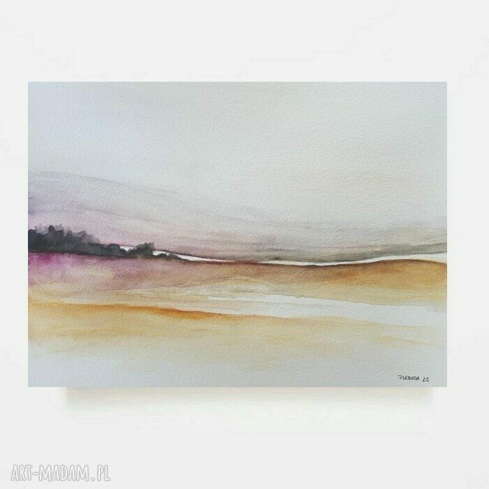 Sygnowany pejzaż w akwareli 18 x 25 cm