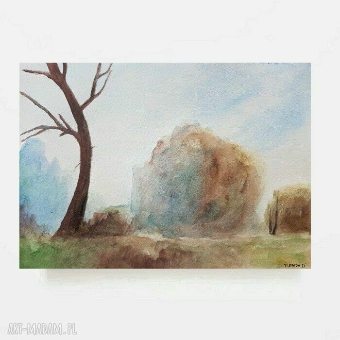 Pejzaż akwarela 18 x 25 cm - ręcznie malowany, sygnowany