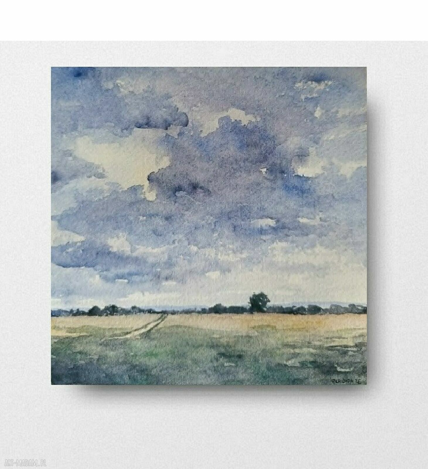 Pejzaż - oryginalna akwarela 20 x 20 cm