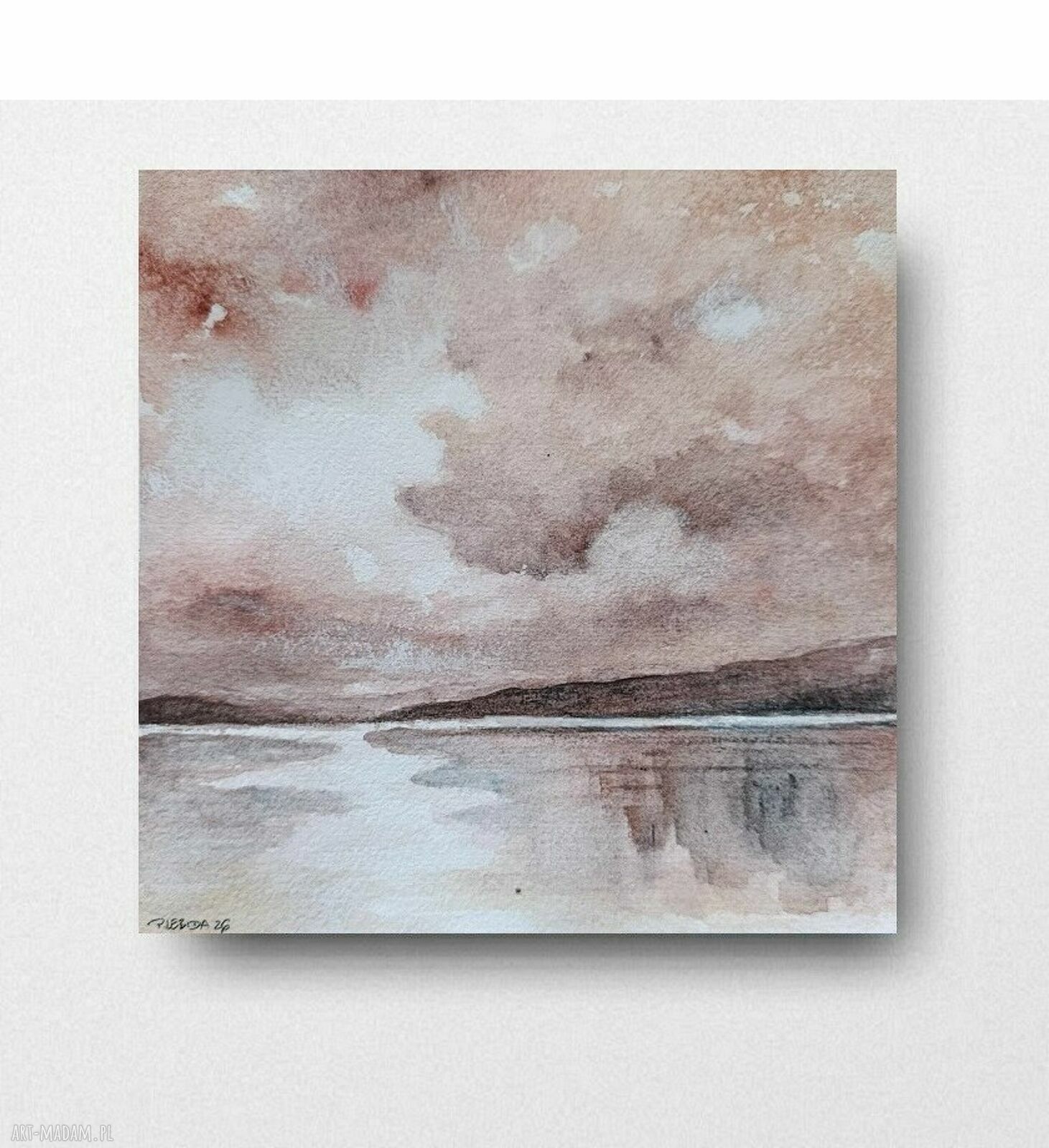 Pejzaż akwarela 20x20 cm - oryginalna praca Pauliny Lebidy