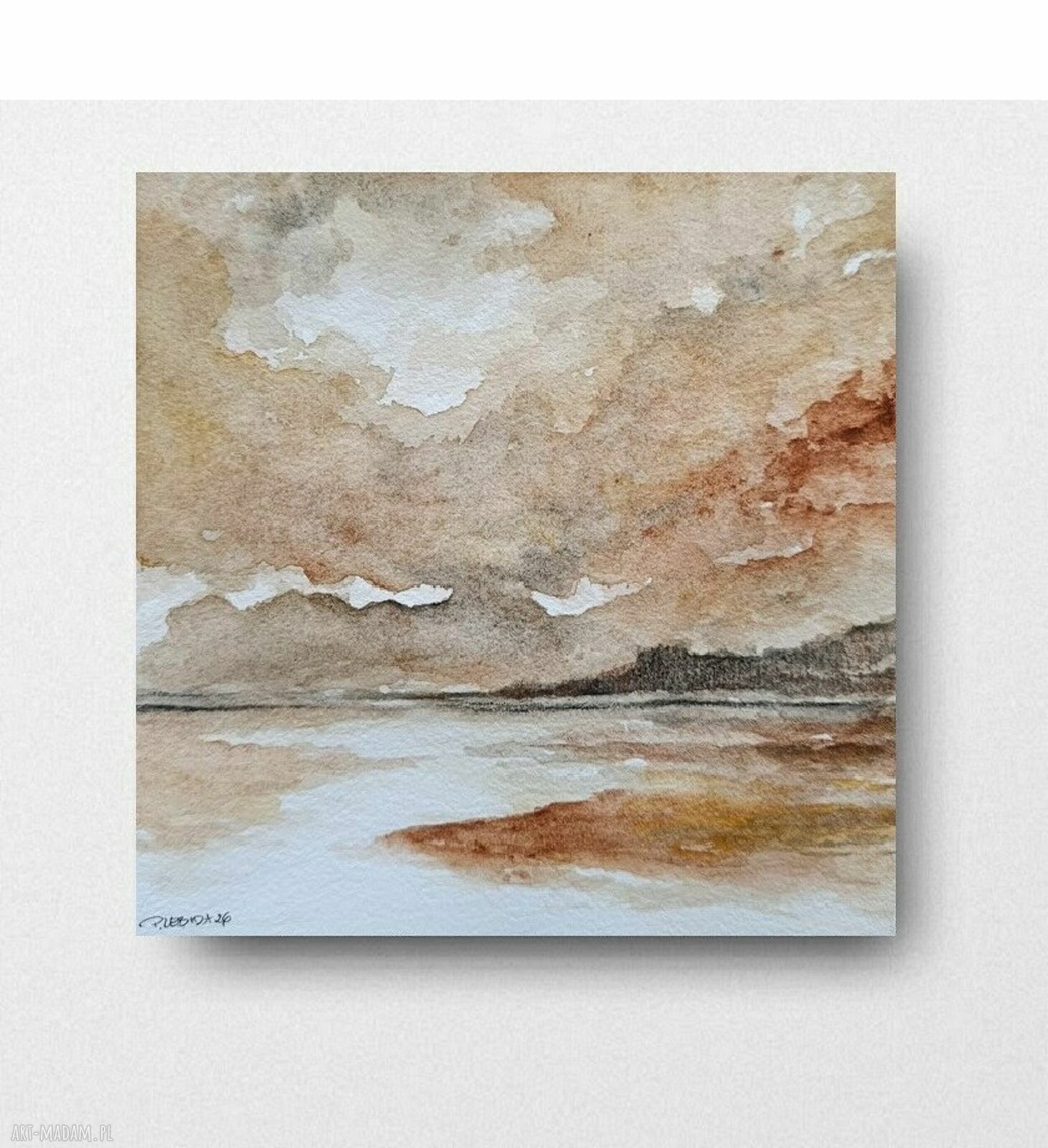 Pejzaż - oryginalna akwarela w formacie 20x20 cm sygnowana