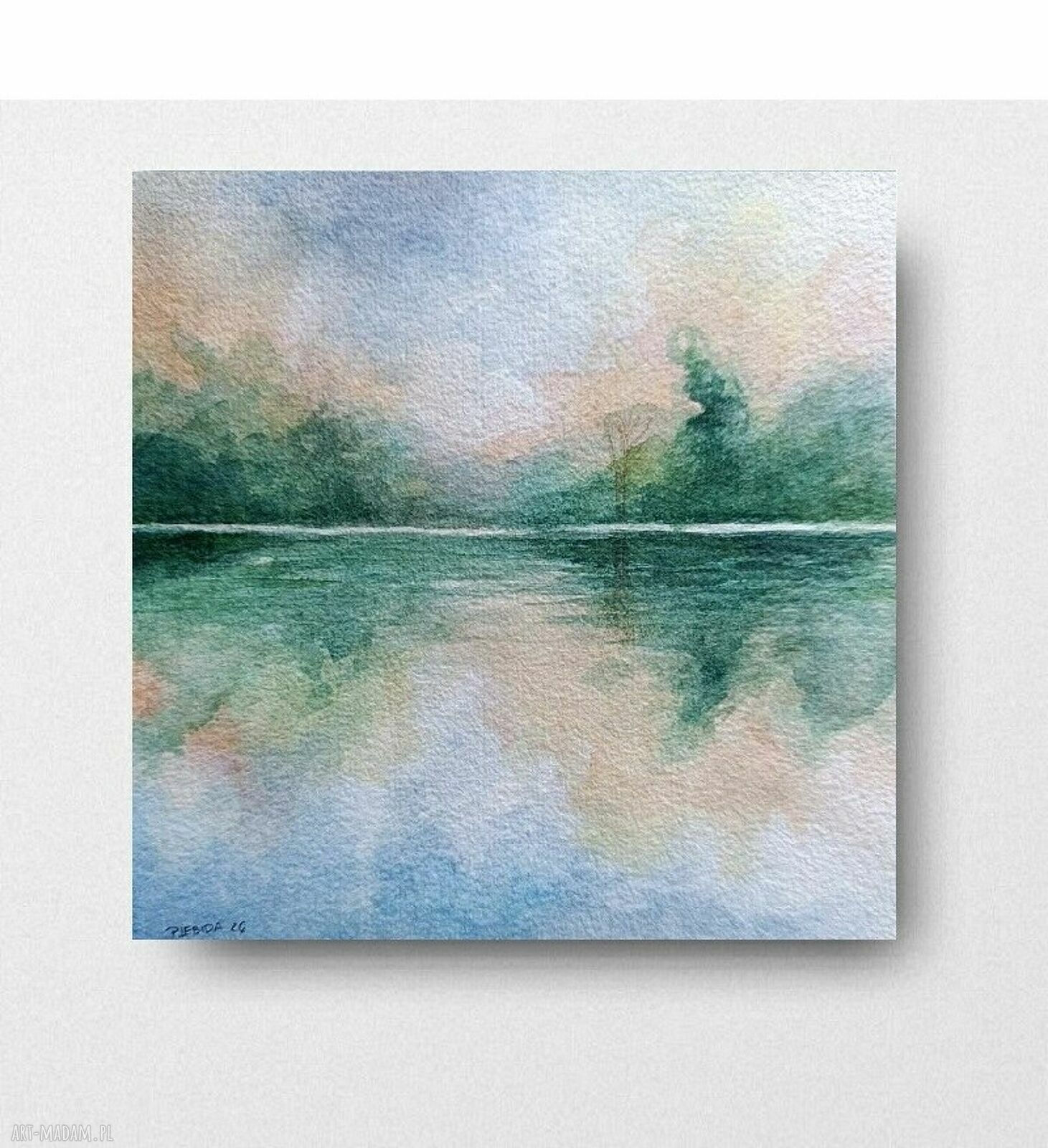 Oryginalna akwarela pejzaż 20x20 cm w kwadracie - ręcznie malowana bez oprawy