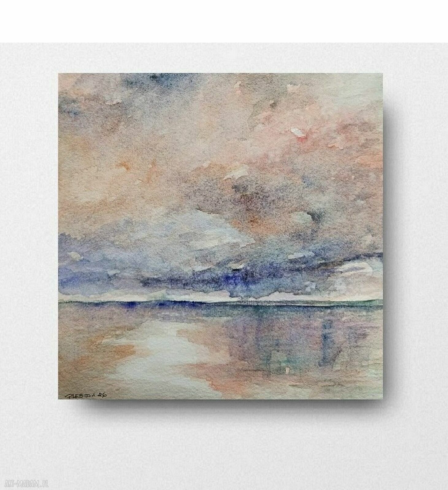 Pejzaż akwarela 20x20 cm - oryginalny kwadrat na ścianę