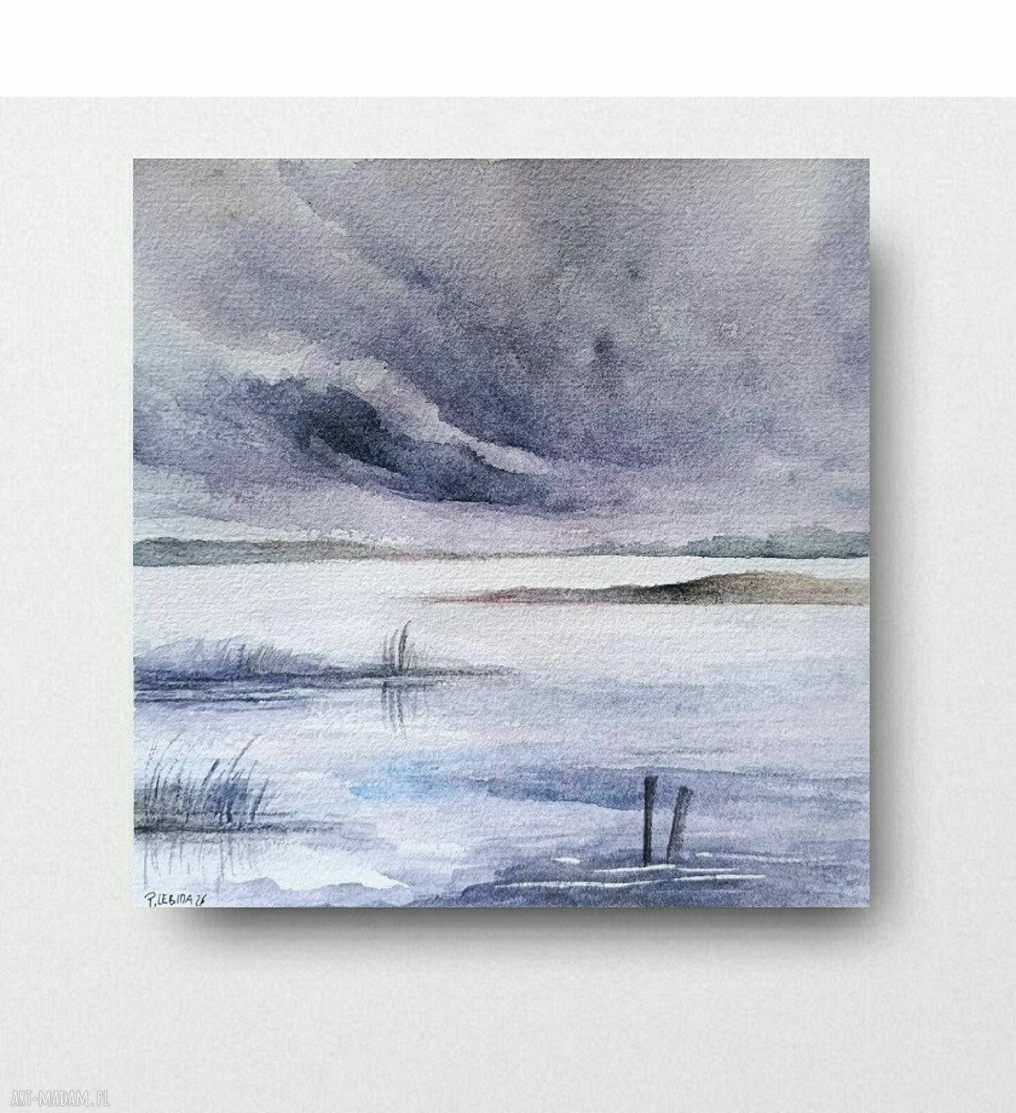 Pejzaż - oryginalna akwarela 20 x 20 cm