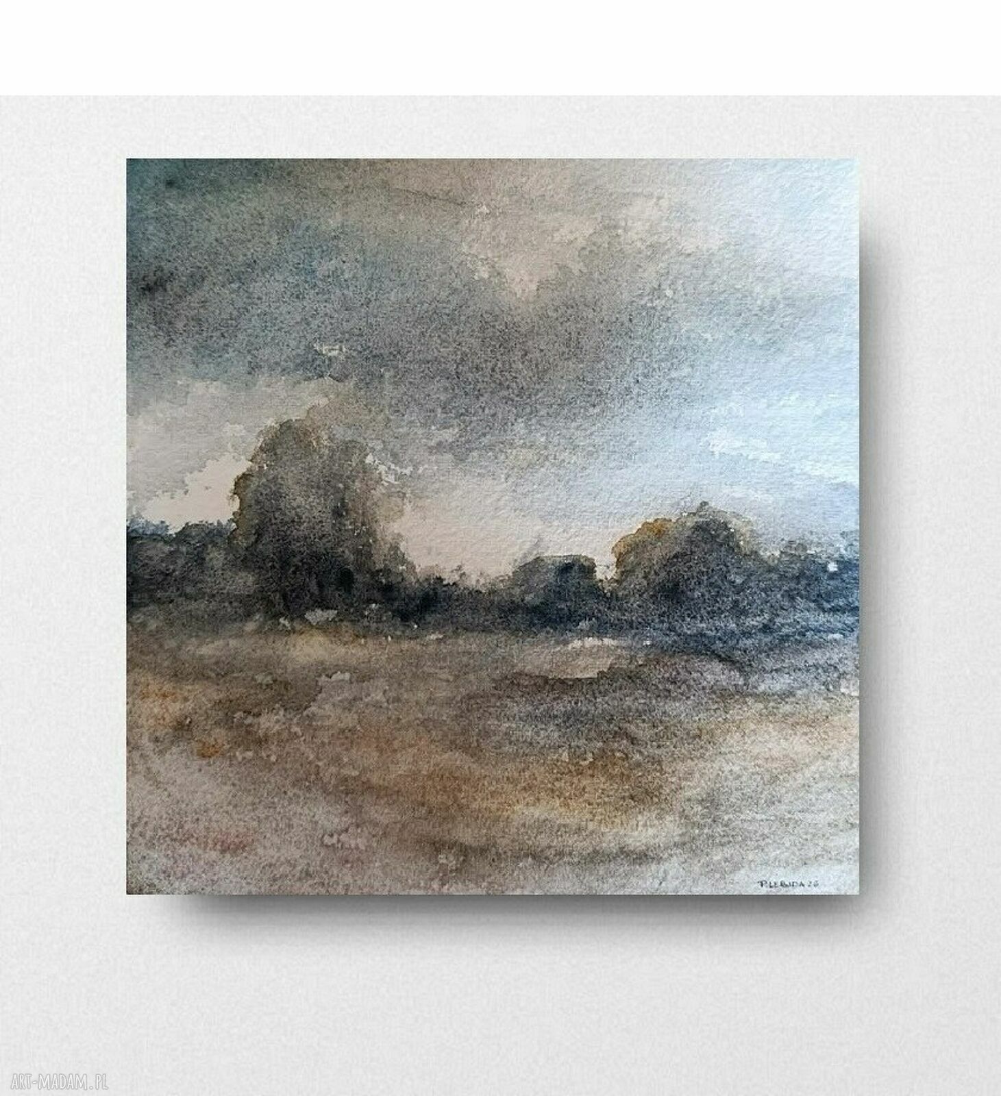 Pejzaż akwarela formatu 20x20 cm