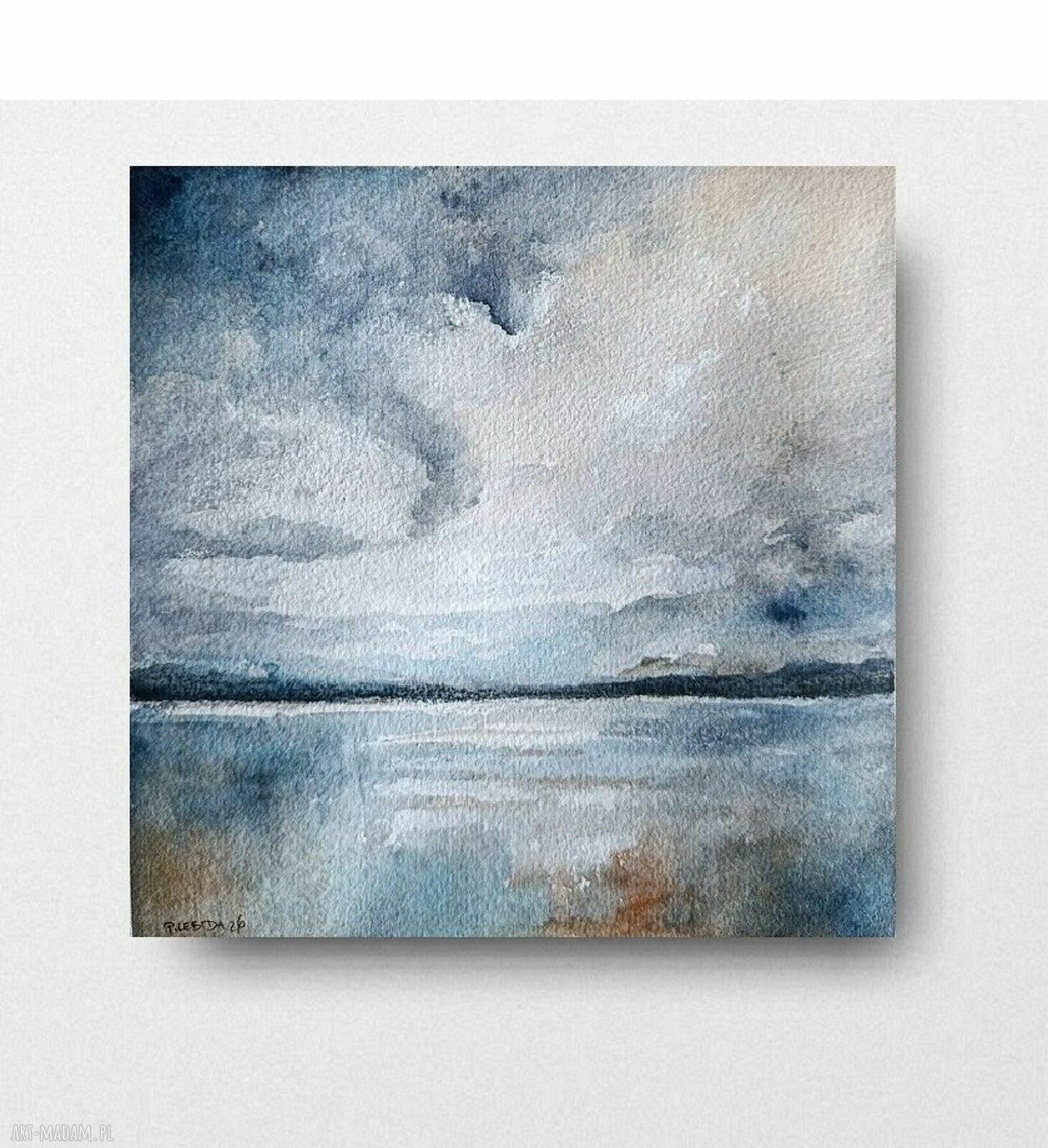 Pejzaż - akwarela 20x20 cm kwadrat, sygnowana, bez ramy