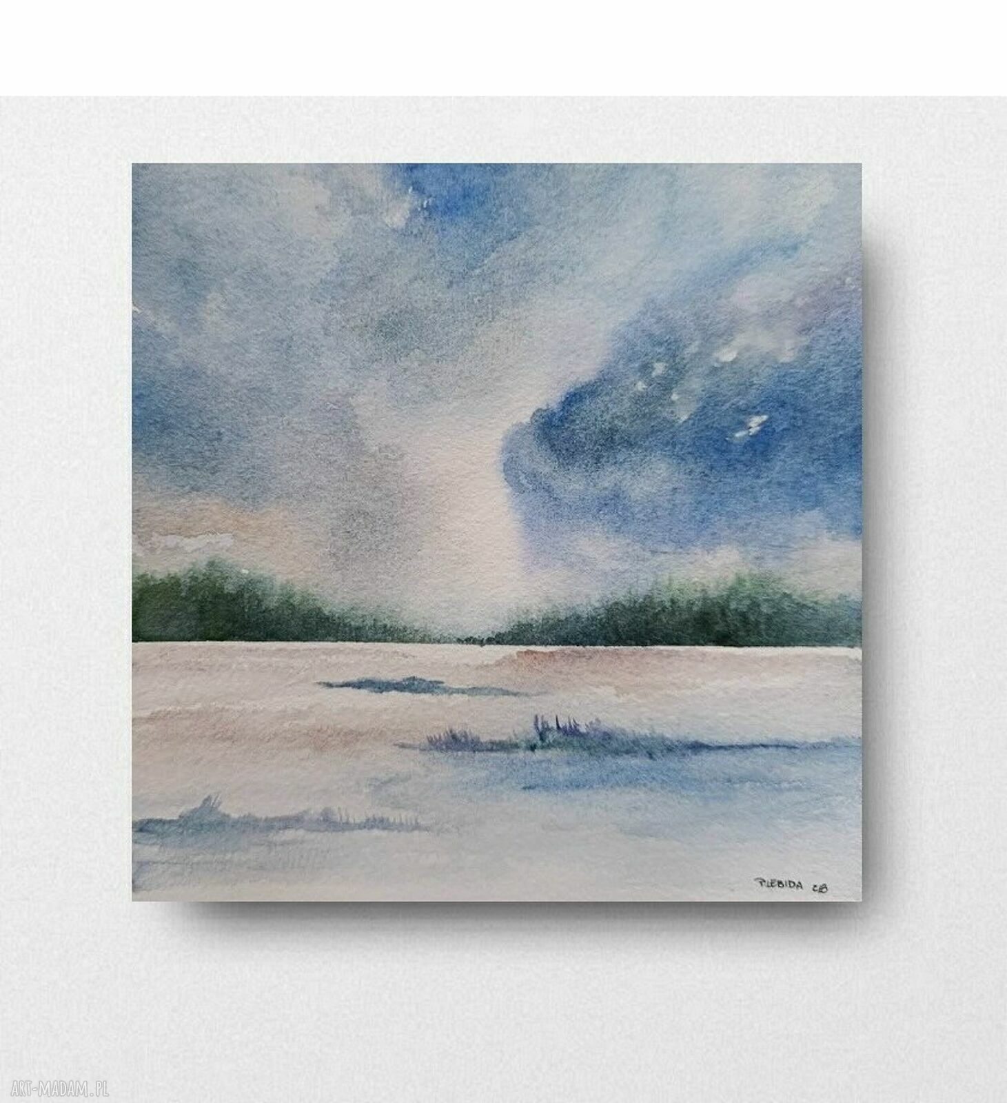 Pejzaż - akwarela 20x20 cm kwadrat, sygnowana, Rembrandt, bez ramy