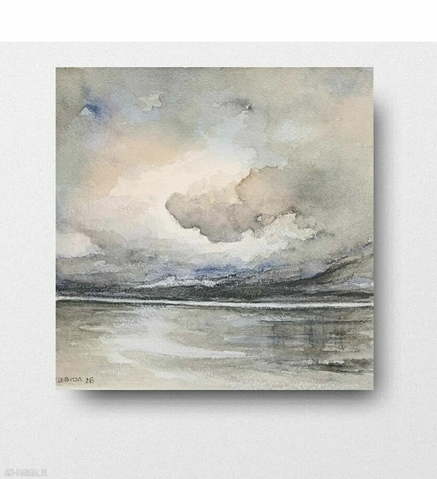 Pejzaż akwarela 20x20 cm - kwadratowy obraz do wnętrz
